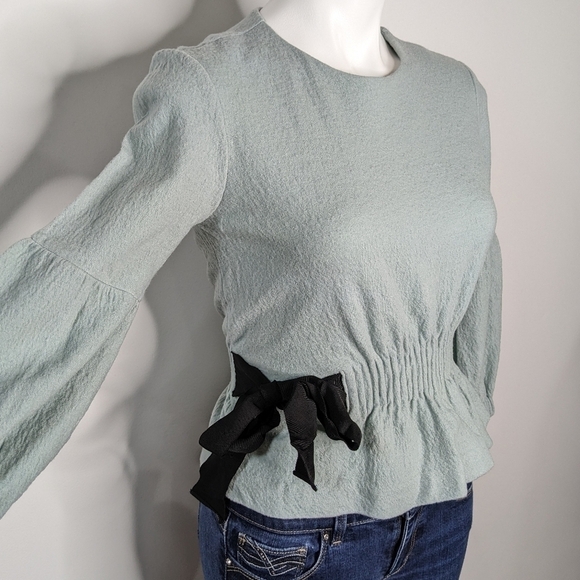 Mignon Doo blue wool blend tie waist long sleeve top XS - Picture 5 of 9